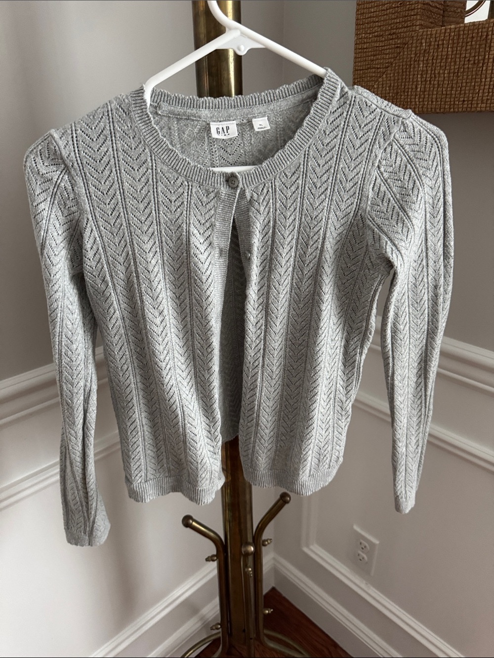 GAP Girls Light Gray Chevron Knit Button-Front Cardigan